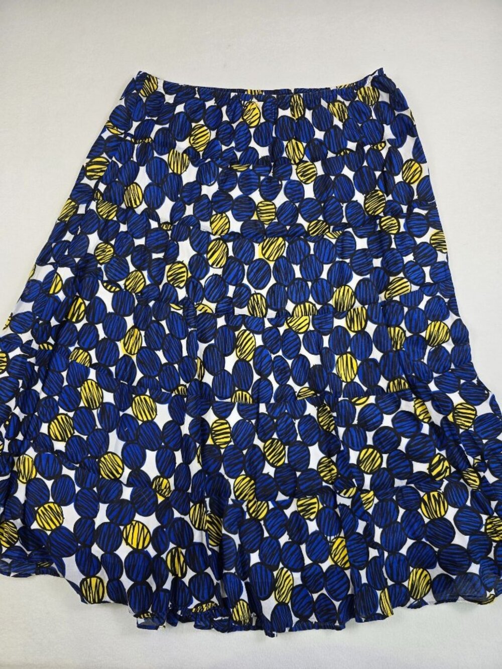Ruby Rd Woman 20W Blue & Yellow Artsy Circle Print Cotton Skirt Elastic Waist